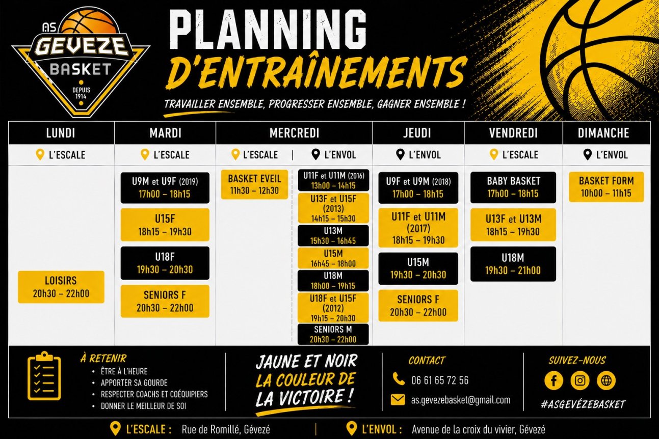 planning entraînements